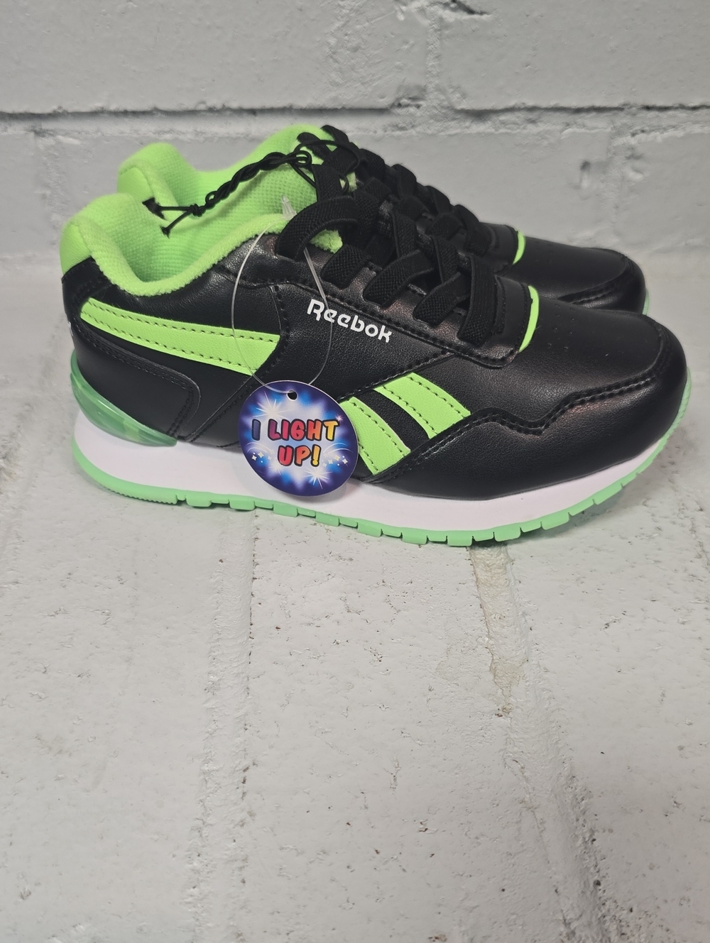 Reebok Kids Light-Up Sneakers - Black & Neon Green Accent.  New.  Size 11k.